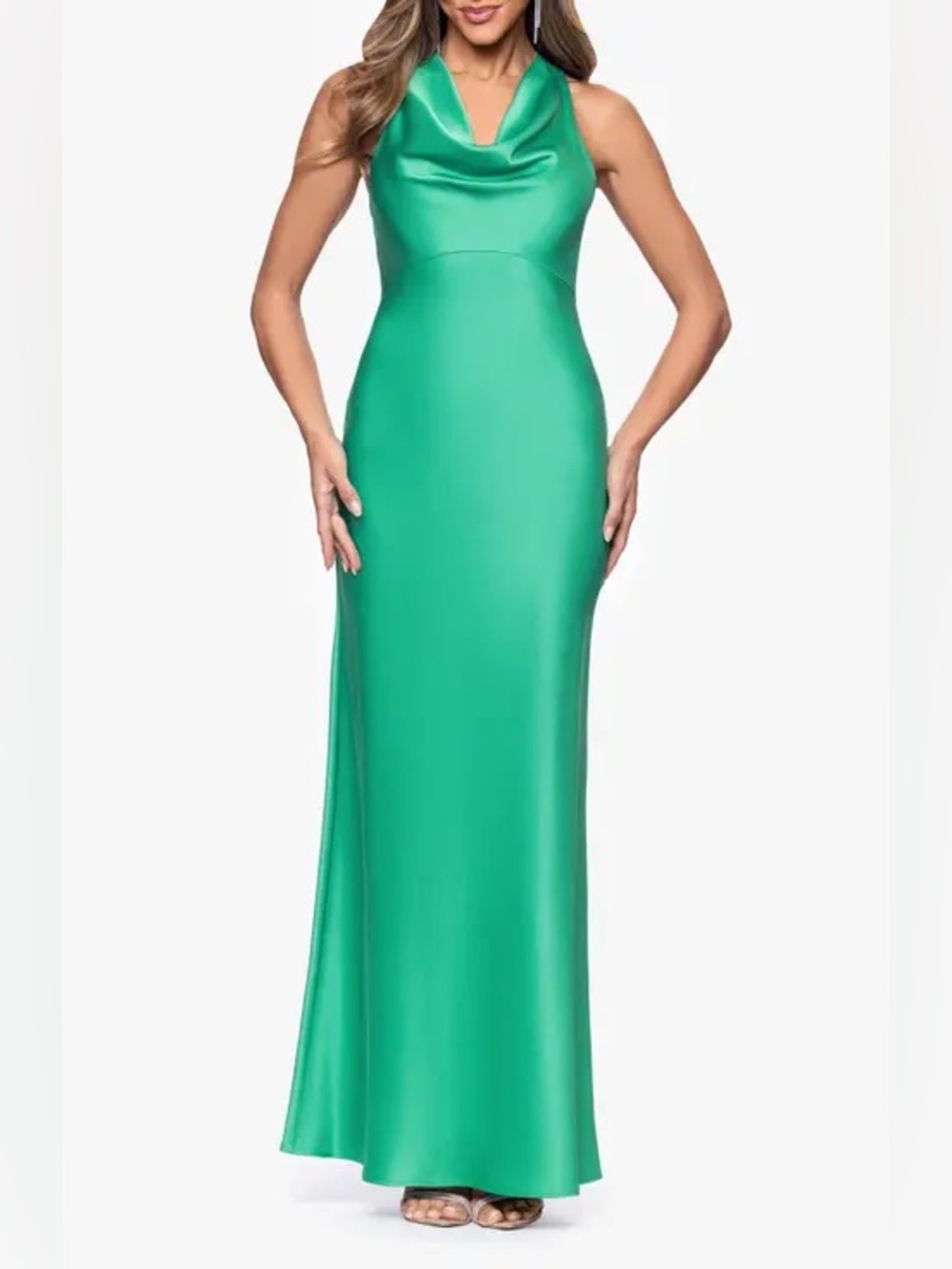 Xscape Evenings Veronica Satin Cowl Necktie Floor Length Dress